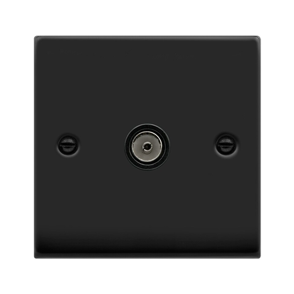 image 1 of SE HOME Matt Black 1 Gang Single Coaxial TV Socket | Black | Matt Black
