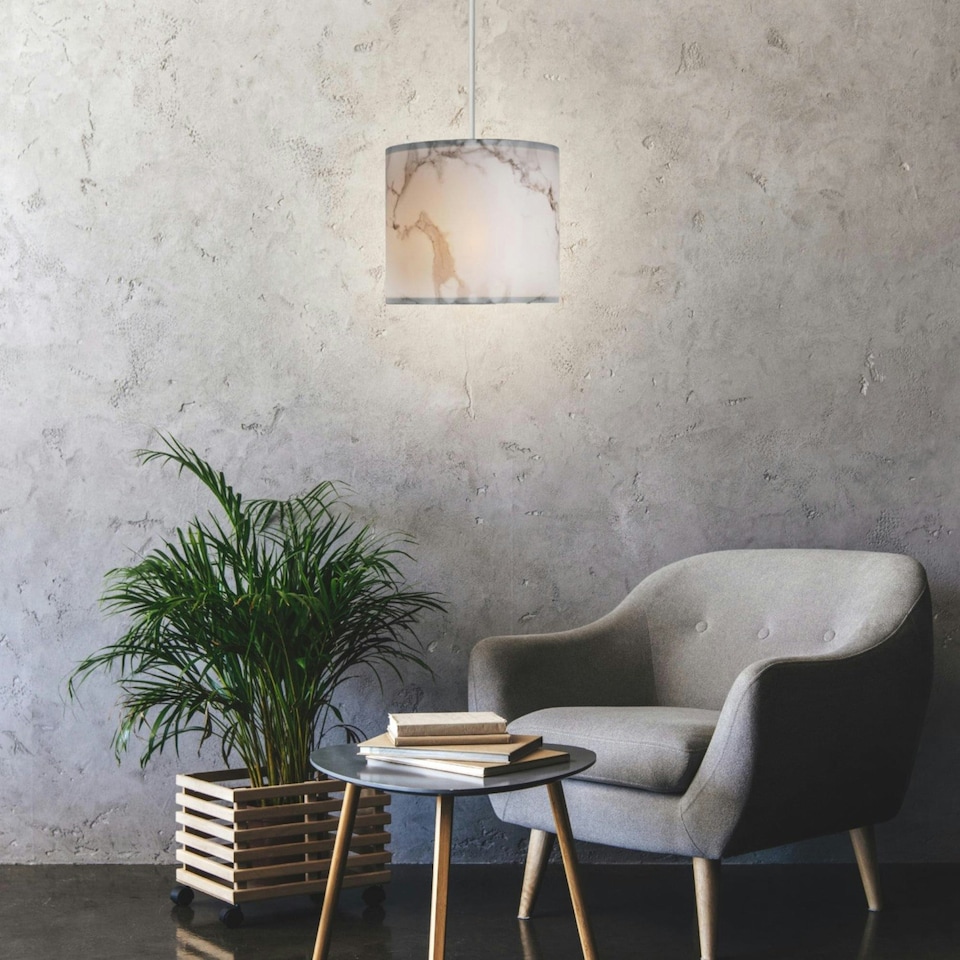 image 1 of First Choice Lighting White Marble Print Ceiling Light Shade Grey