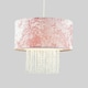 image 3 of ValueLights Pink Velvet Cylinder Ceiling Pendant Light Shade With Clear Acrylic Droplets