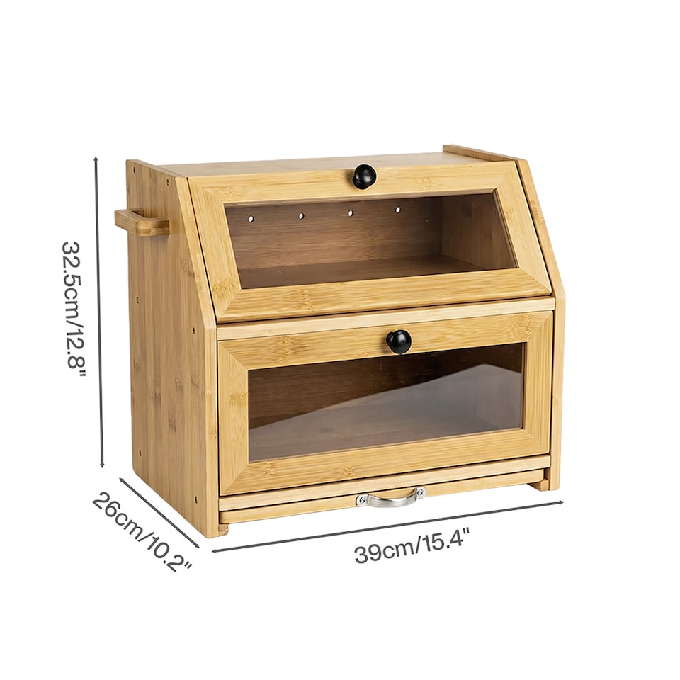 image 1 of TOQUE 33L Bamboo Bread Bin with Cutting Board, Bread Storage Box, Natural