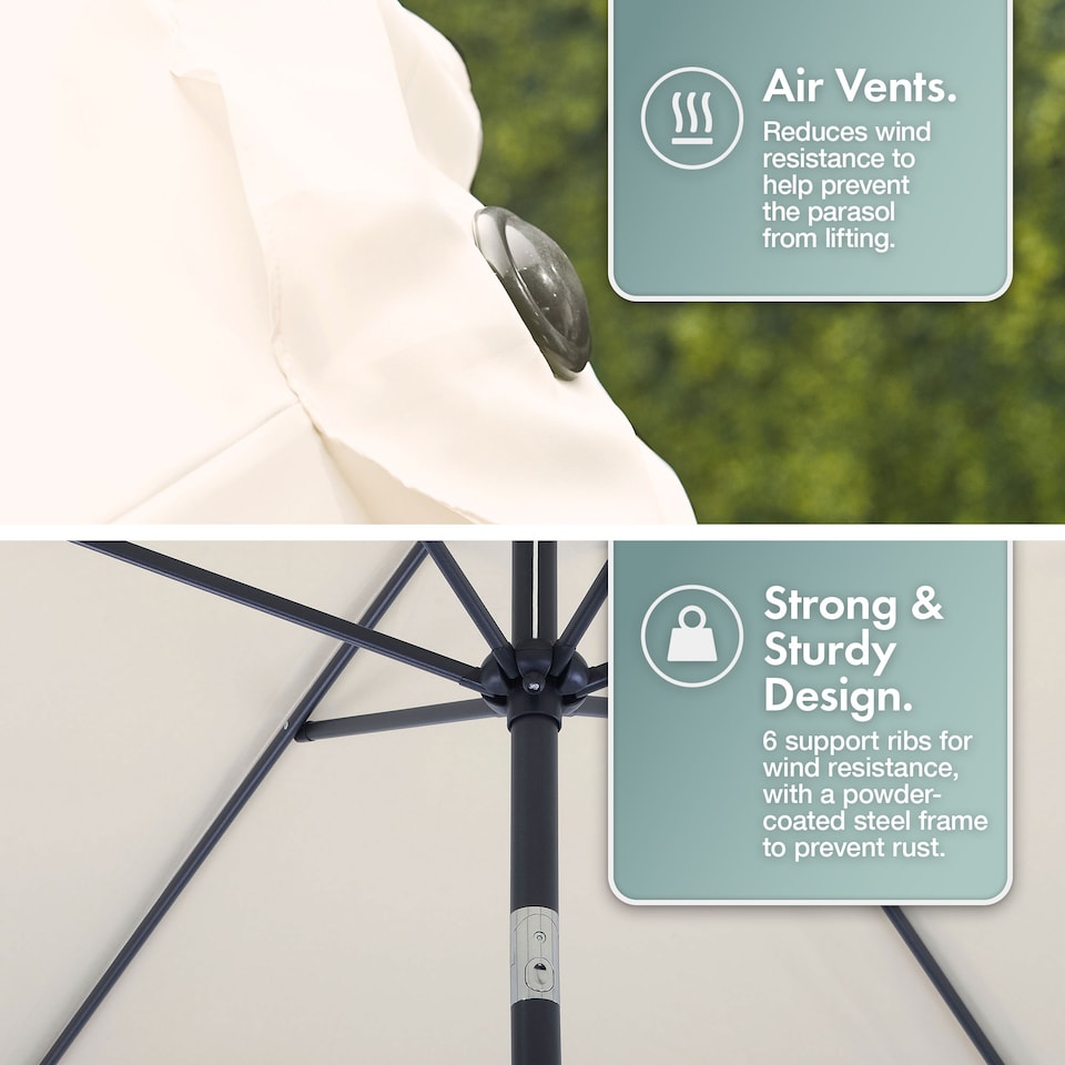 image 1 of VonHaus Ivory Steel Parasol 2M Hand Crank & Tilt Function