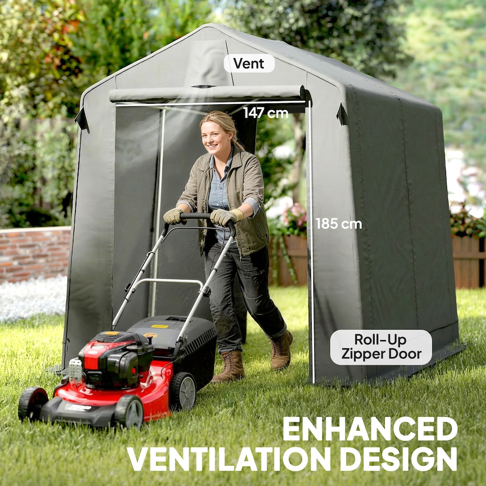 image 1 of Outsunny 7.5 x 6.2 ft Outdoor Garden Storage Shed, Waterproof Bike Tent | Grey | Dark Grey