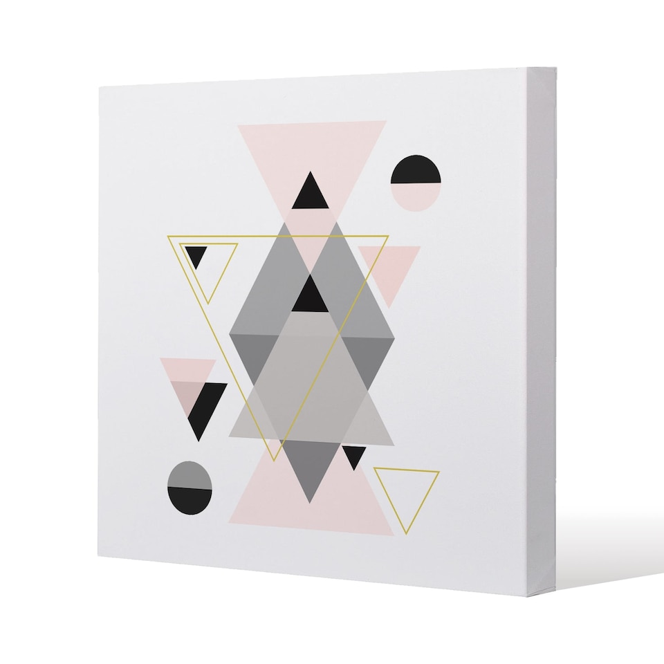 Pink & Grey Geometric Triangles (Canvas Print) / 114 x 114 x 4cm | Multi