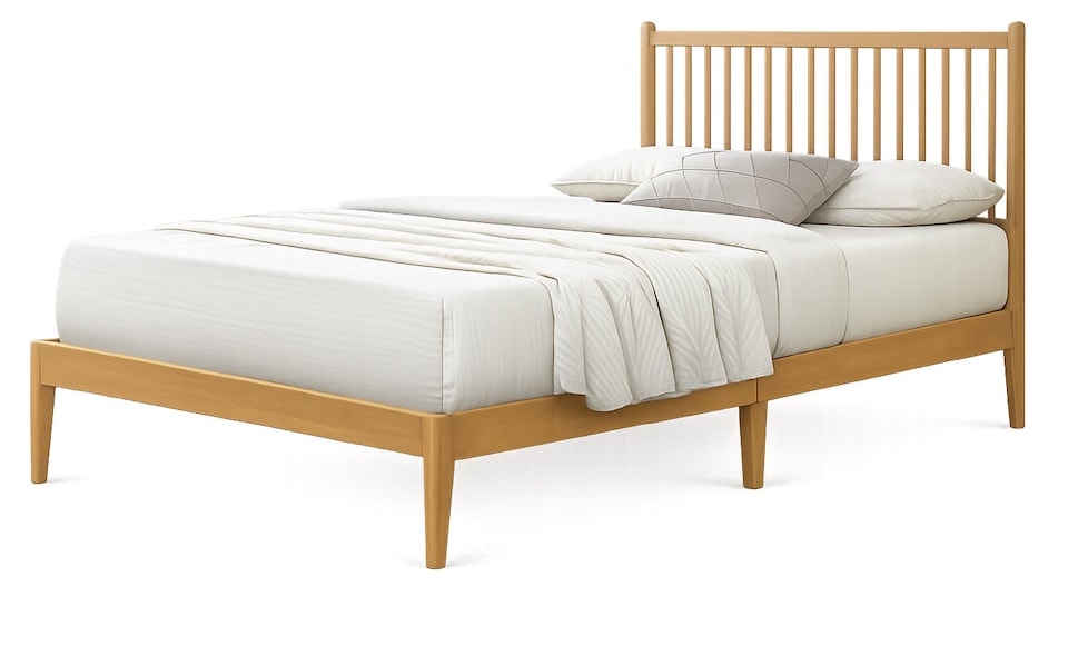 image 1 of 4ft6 Double Oak Finish Wood bed Wooden Frame Bedstead. Solid Wood, Spindle Style | Clear | Double