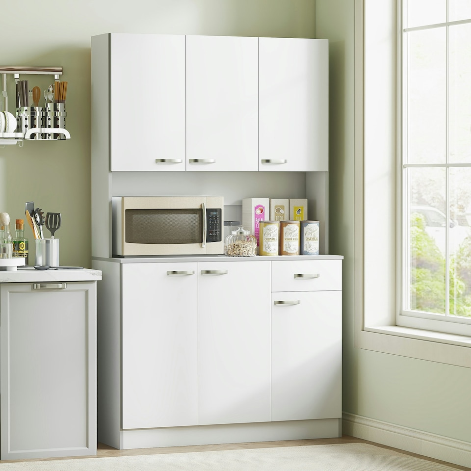 image 1 of HOMCOM Freestanding Kitchen Cupboard, Storage Cabinet with Doors White