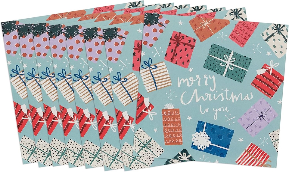 image 1 of Multipack of 8 Bright Presents Design Charity Christmas Cards with Envelope