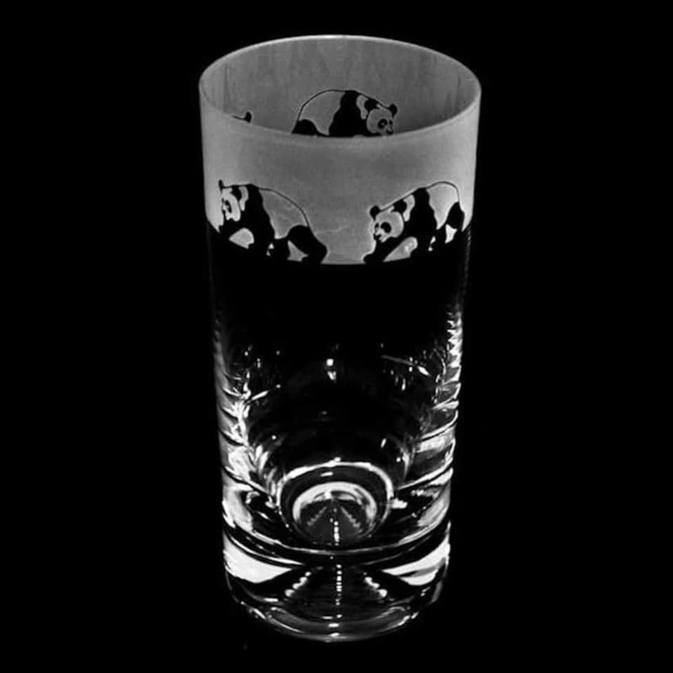 Animo Glass Highball Glass Etched Tumbler Panda