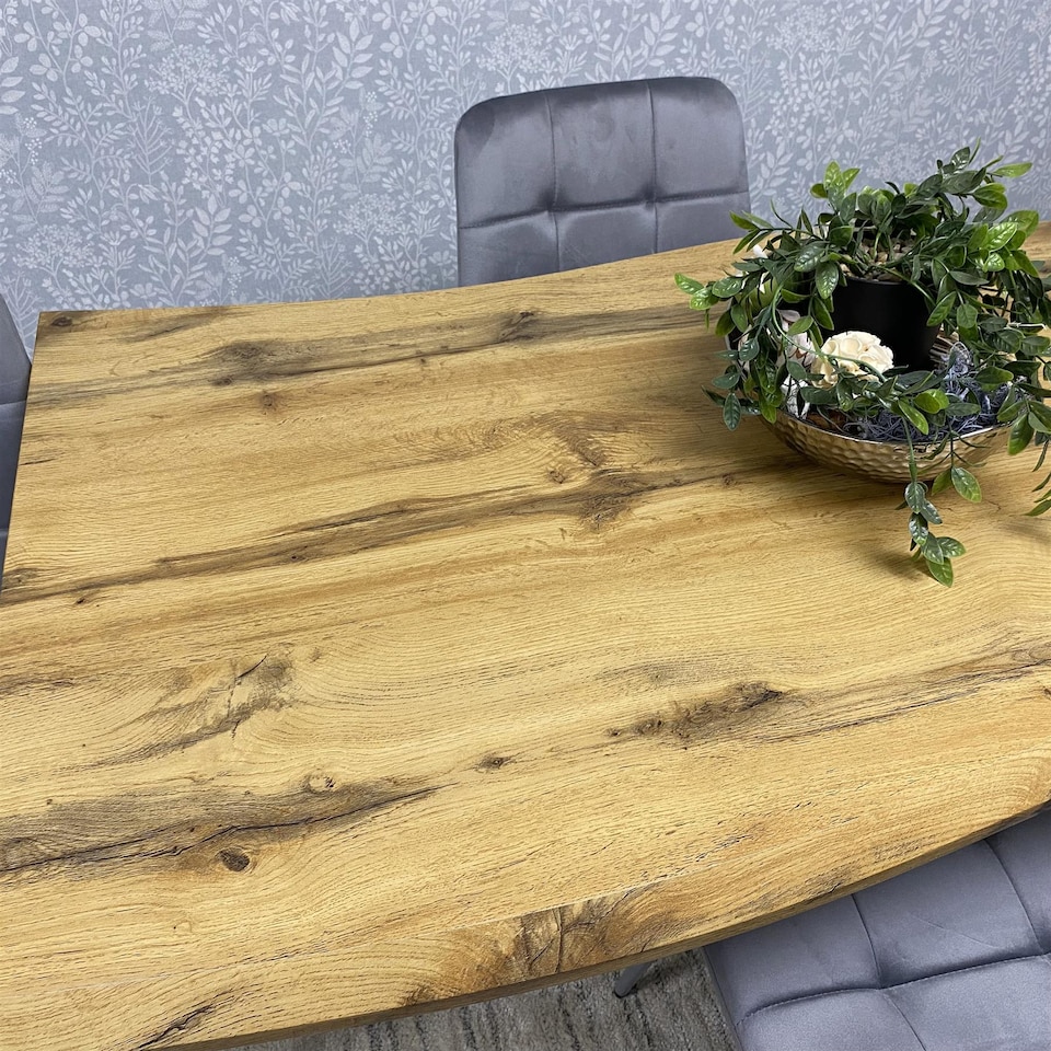 image 1 of Wooden Dining Table with 4 Grey Velvet Chairs, Stylish Dining Room Furniture