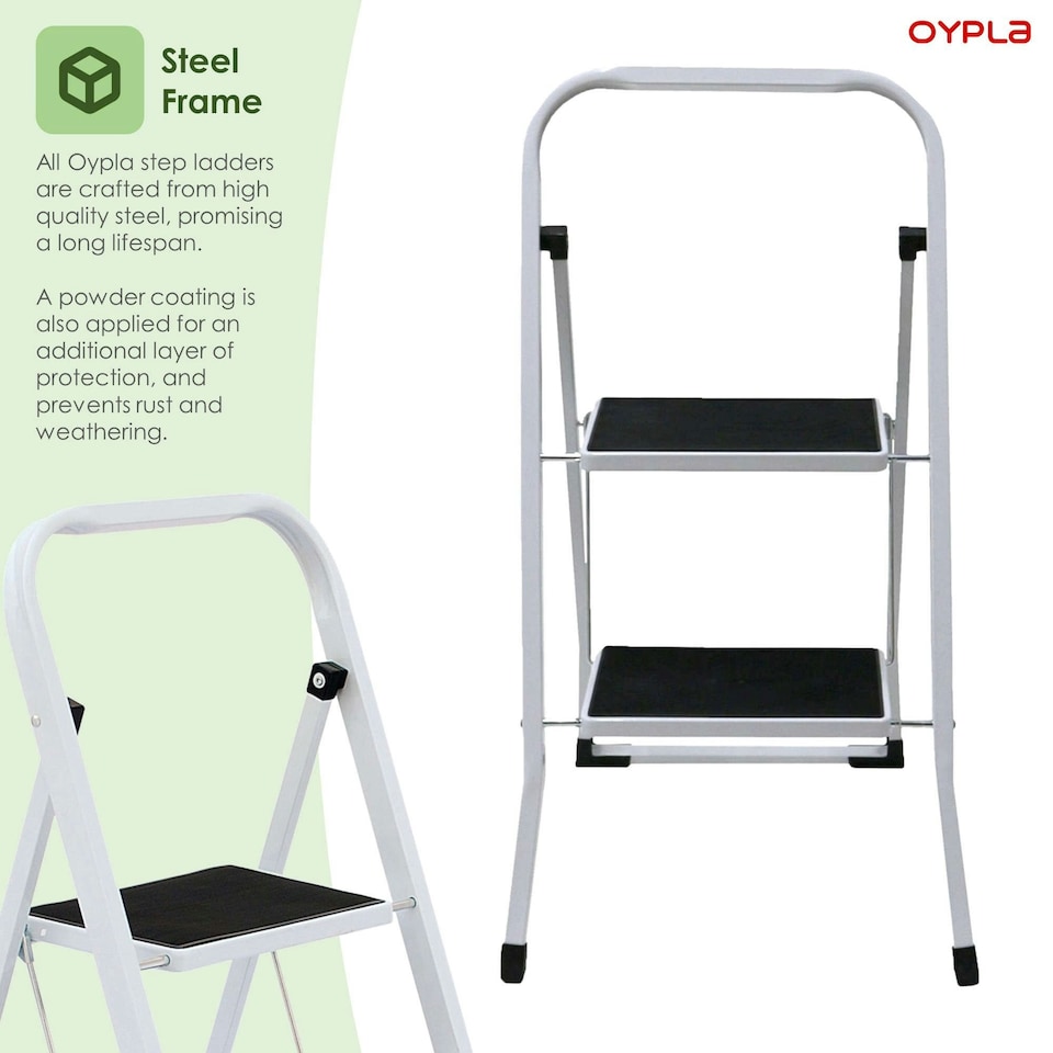 image 1 of Oypla Foldable 2 Step Ladder Stepladder Non Slip Tread Safety Steel White