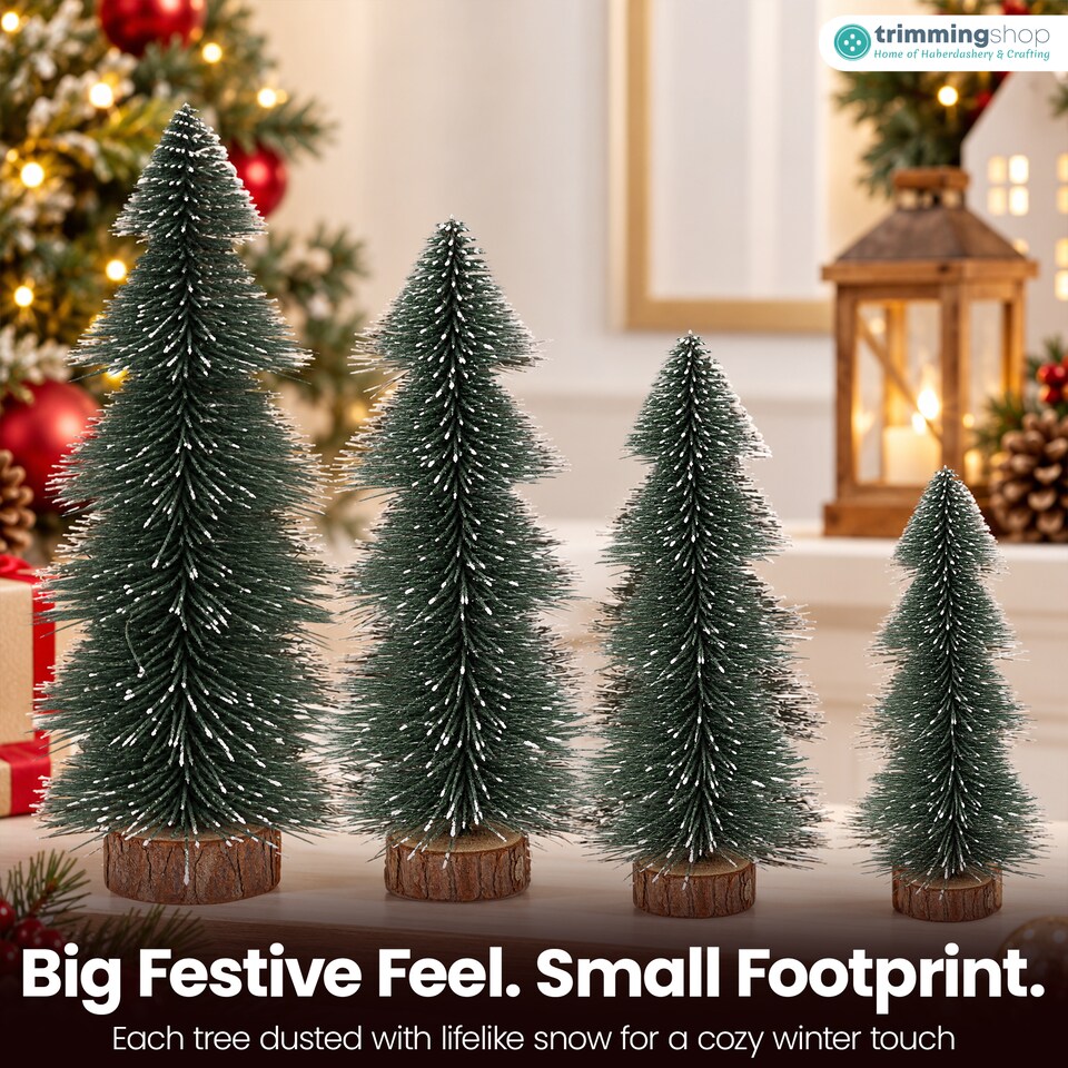 image 1 of 4 Sizes Green Snow-Dusted Pine Christmas Tree, Mini Tabletop Tree Set