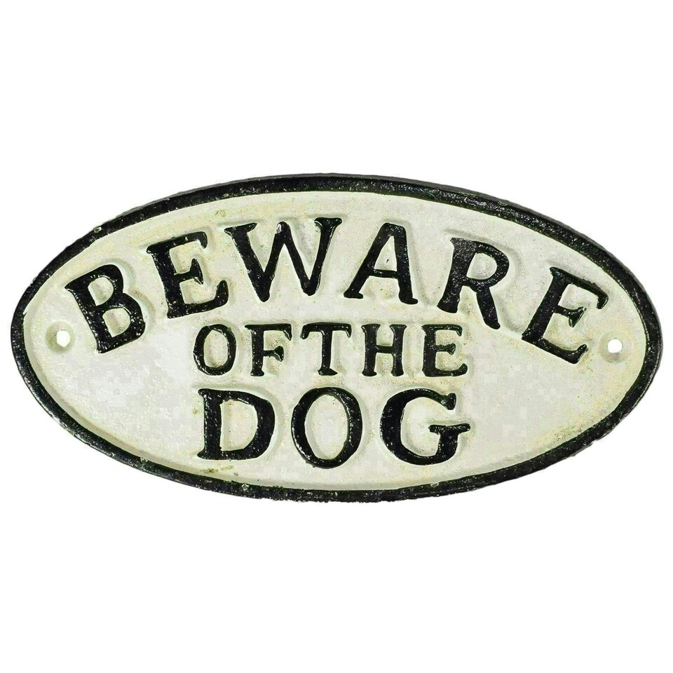 image 1 of "Beware of the Dog" Cast Iron Sign Plaque Door Wall House Fence Gate Post Garden