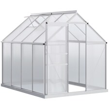 Outsunny Polycarbonate Walk-in Garden Greenhouse w/ Sliding Door Silver Tone | Silver | 1