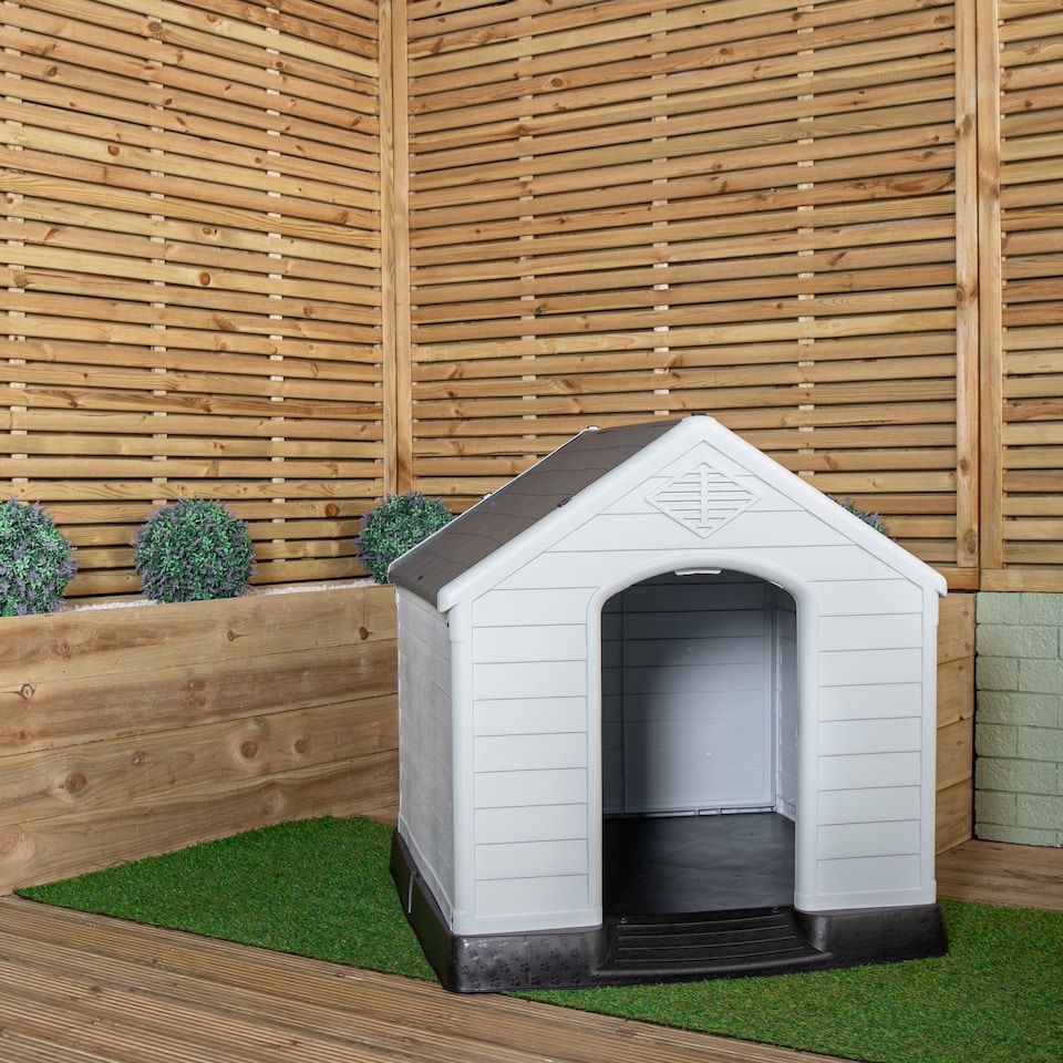 image 1 of 99 x 92cm Samuel Alexander Large Outdoor Plastic Dog House with Raised Bed | Grey | Grey
