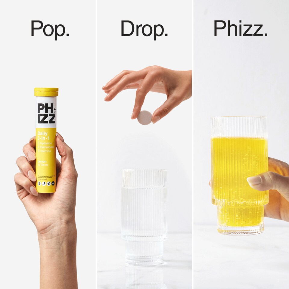 image 1 of Phizz Lemon 3-in-1 Hydration, Electrolytes and Vitamins Effervescent (60 Tablets)