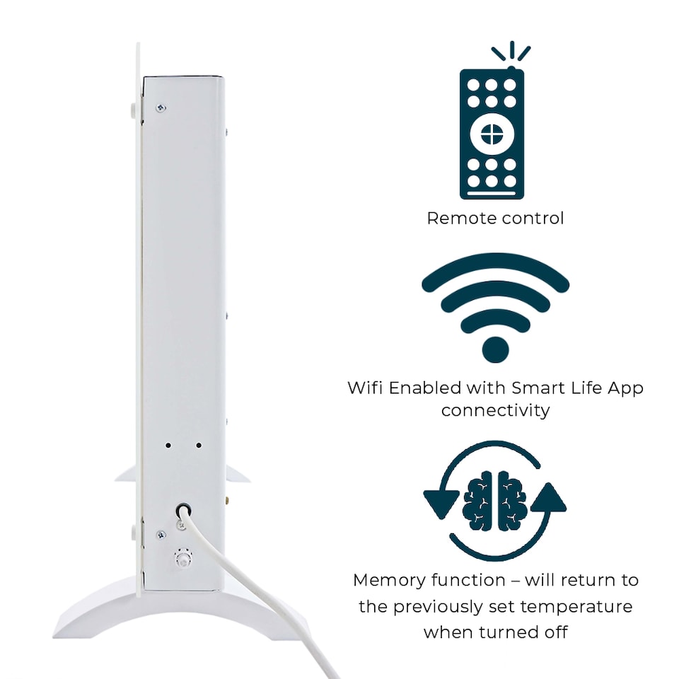 image 1 of Glass Panel Electric Radiator Smart App Control Heater 2KW Wifi LED Wall Mount or Floor Standing Portable 2000W White | White | 1