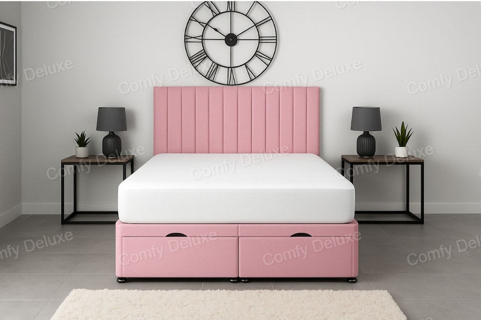 image 1 of Divan 5ft Kingsize Apollo Pink Plush Ottoman Lift Up Storage Bed Set