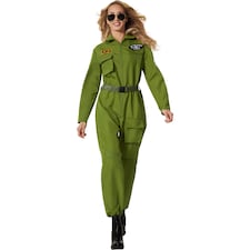 Fighter Pilot Costume - womens fancy dress, olive green, military inspired | Green | green | 1