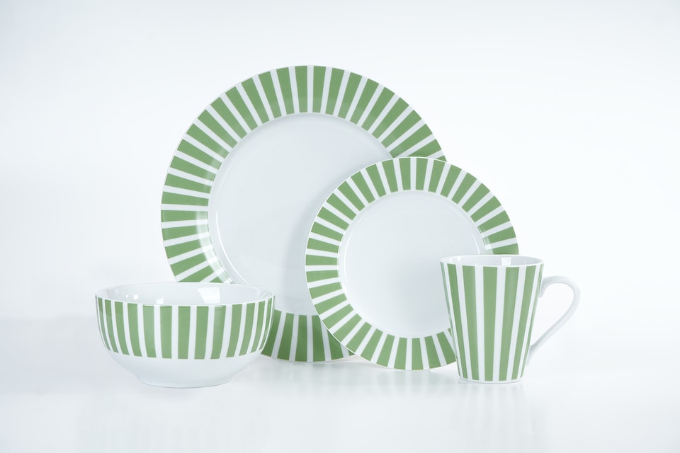 image 1 of 24pc Green Split Stripe Dinner Set