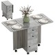 image 2 of HOMCOM Folding Dining Table for 4-6, Rolling Drop Leaf Table on Wheels with Storage Drawers, Cabinet and Open Shelf for Kitchen, Dining Room, Grey Marble Effect