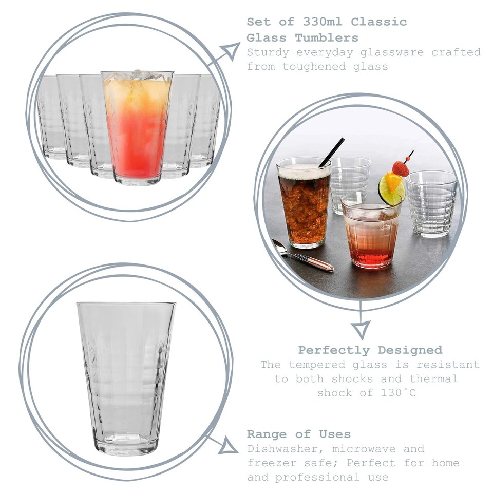 image 1 of Duralex Prisme Water / Juice Hiball Glasses - 330ml - Pack of 6 | Clear | Clear