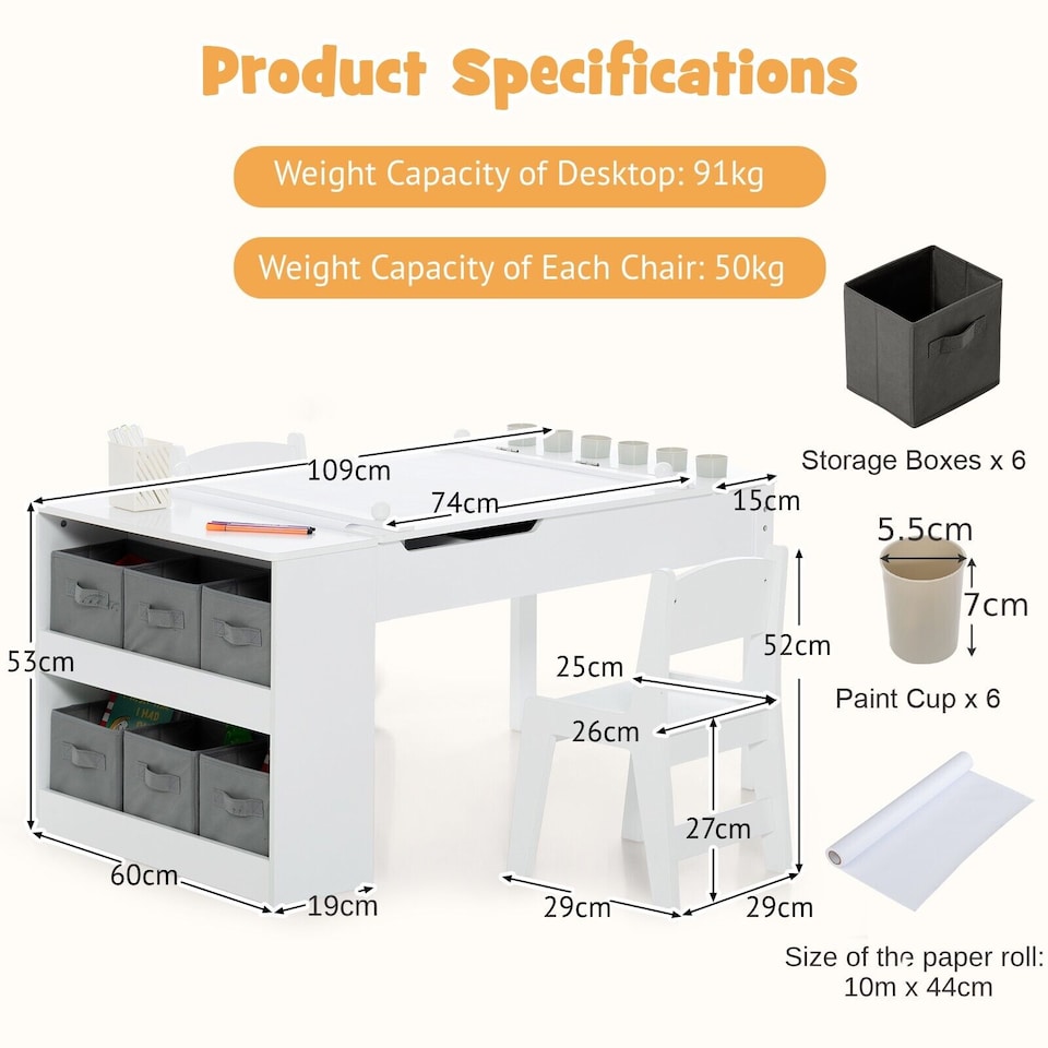 image 1 of COSTWAY 2-in-1 Kids Art Table Set with Chairs White