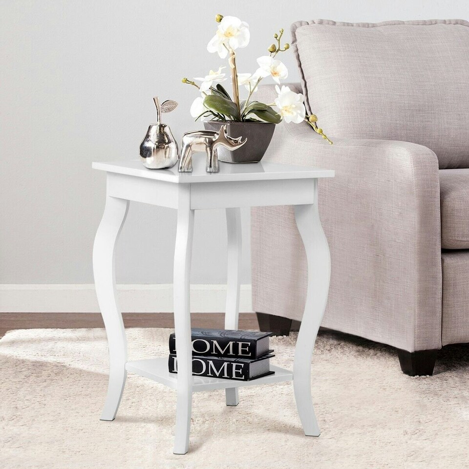 image 1 of COSTWAY Set of 2 End Table Living Room Sofa Side Table White White