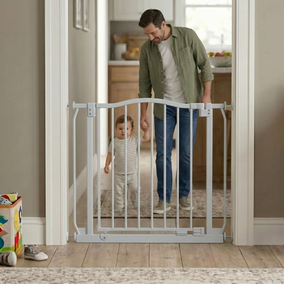 image 1 of Safetots Curved Top Safety Gate, 179cm - 188cm, Matt Grey, Pressure Fit Stair Gate, Baby Gate for Doors Hallways and Spaces, Safety Barrier, Easy Installation