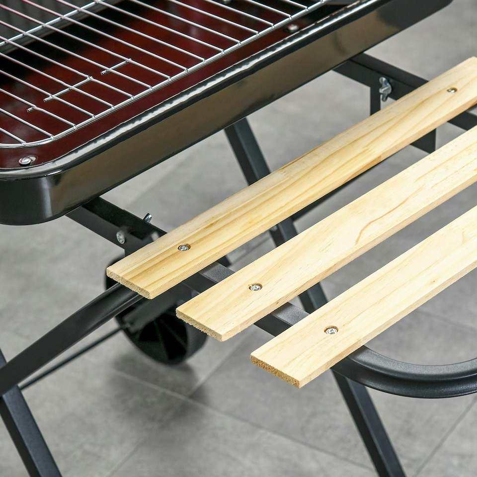 image 1 of Outsunny Foldable Charcoal Trolley Barbecue BBQ Grill Cooker Smoker W/ Wheels