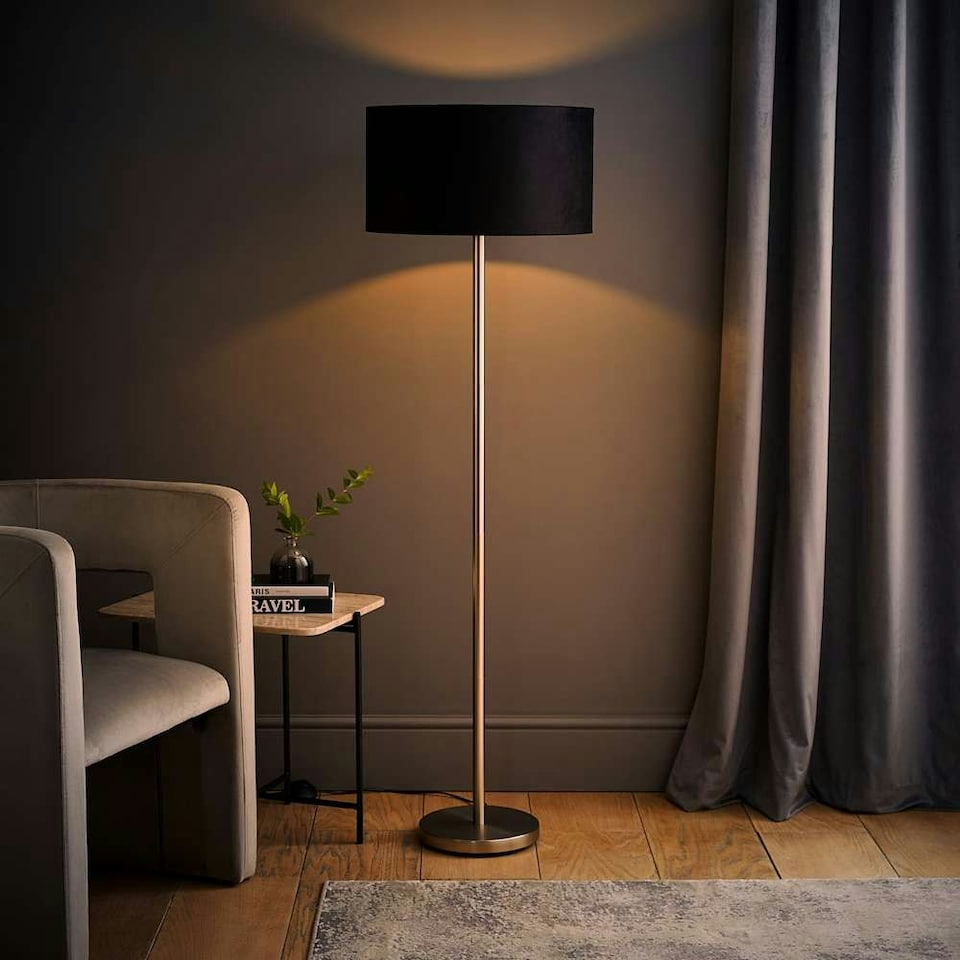 image 1 of ValueLights Charlie Chrome Floor Lamp Black Shade & Bulb