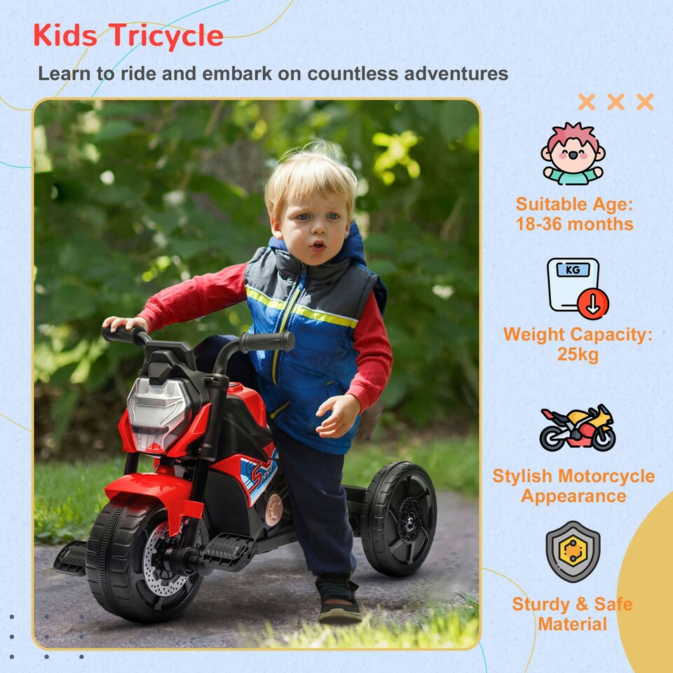 image 1 of AIYAPLAY 3 in 1 Baby Trike with Headlights, Music, Horn - Red