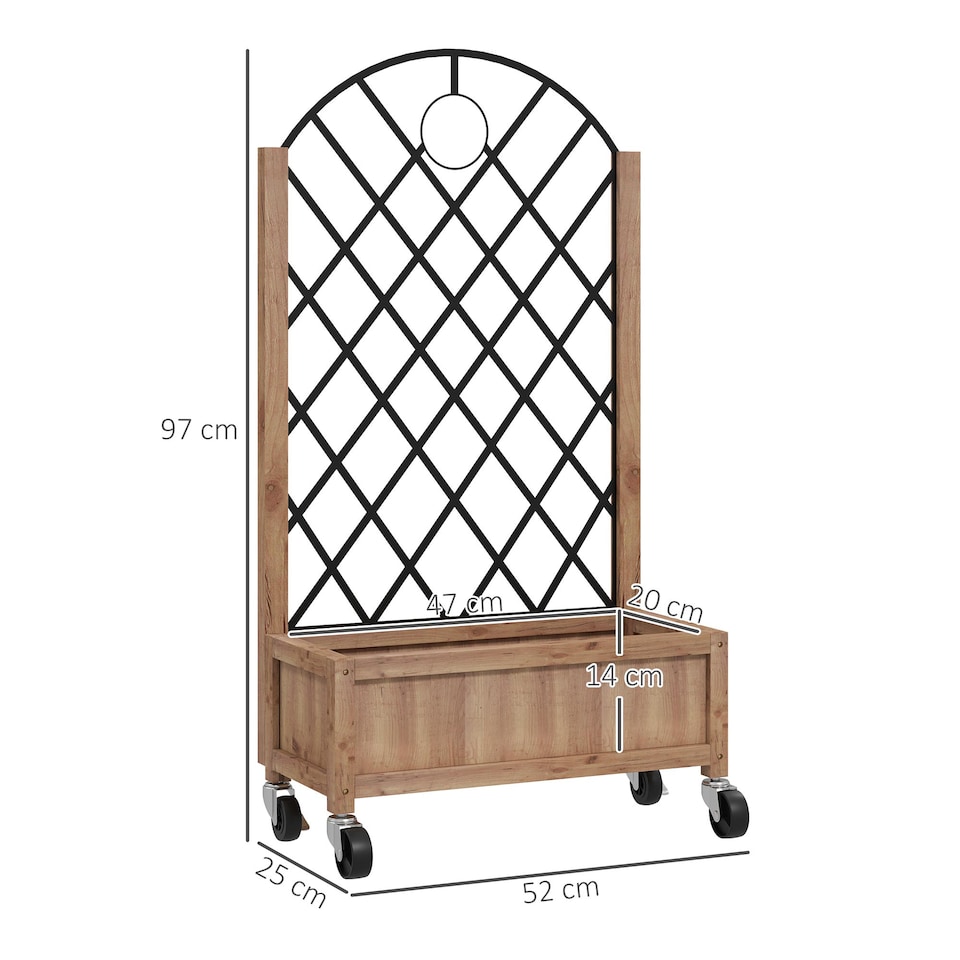 image 1 of Outsunny Wooden Raised Bed, Outdoor Planter Box  Metal Trellis | Brown | Brown