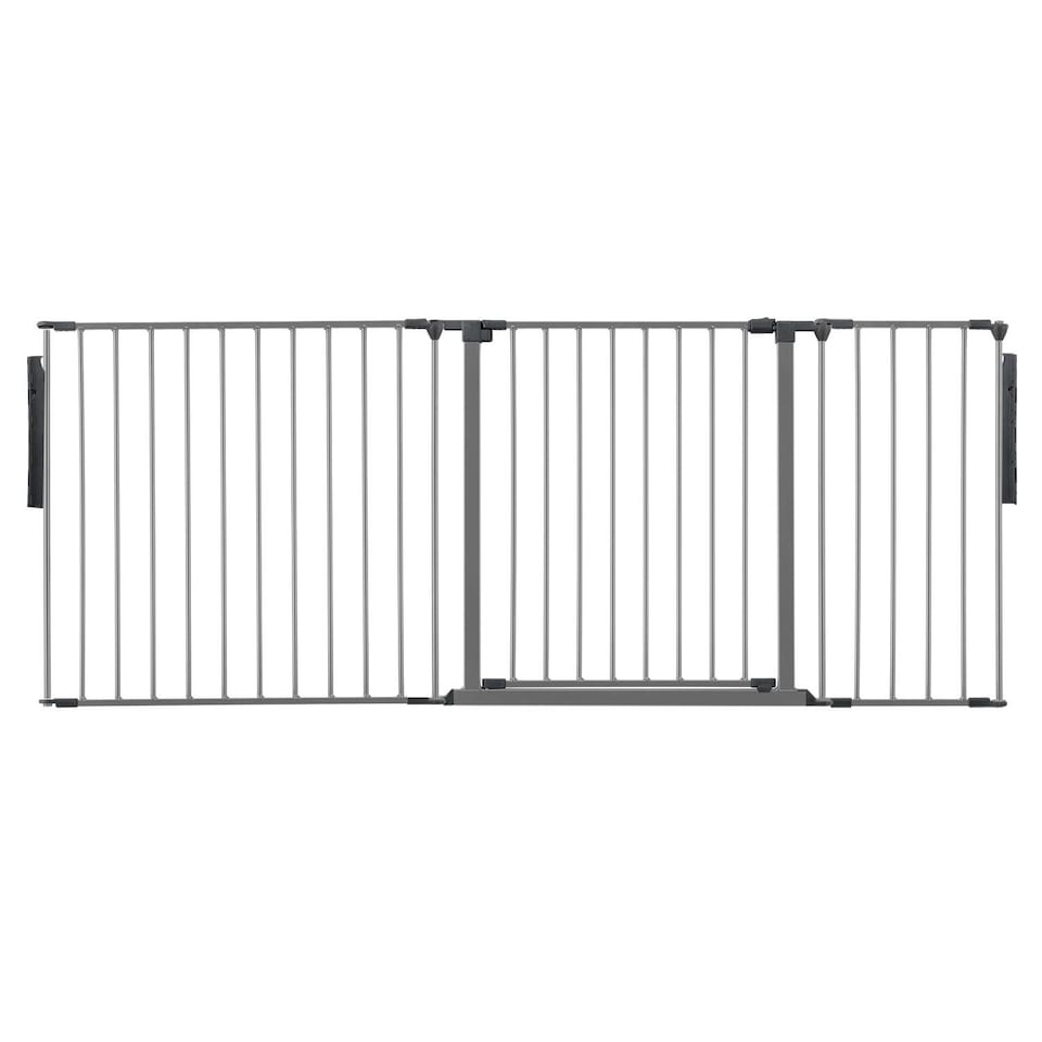 image 1 of Safetots Premium Multi Panel Room Divider, up to 187cm Wide, Grey, 70cm Tall, Flexible Barrier with Door for Baby and Toddler | Grey