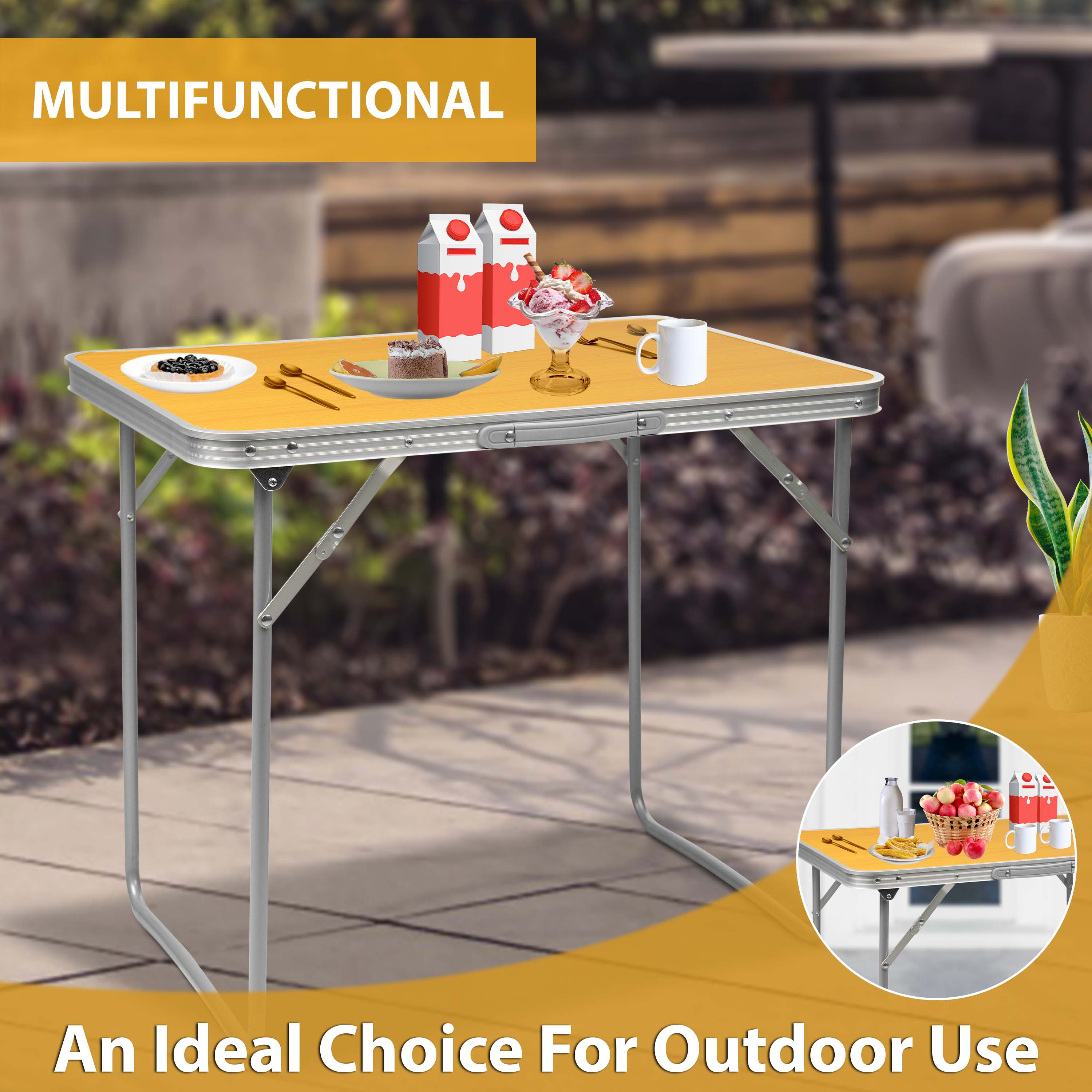 PORTABLE MDF WOODEN TOP FOLDING DINING TABLE GARDEN OUTDOOR PICNIC
