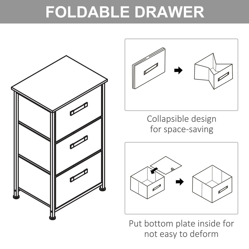 image 1 of HOMCOM 3-Tier Storage Dresser Tower with Adjustable Feet Steel Frame Home