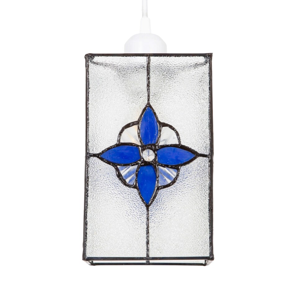 image 1 of Traditional Clear Glass Tiffany Style Pendant Light Shade with Royal Blue Panels | Blue