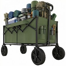 Outsunny 95L Foldable Festival Trolley on Wheels, Dark Green | Green | Black | 103L x 46.5W x 97H cm