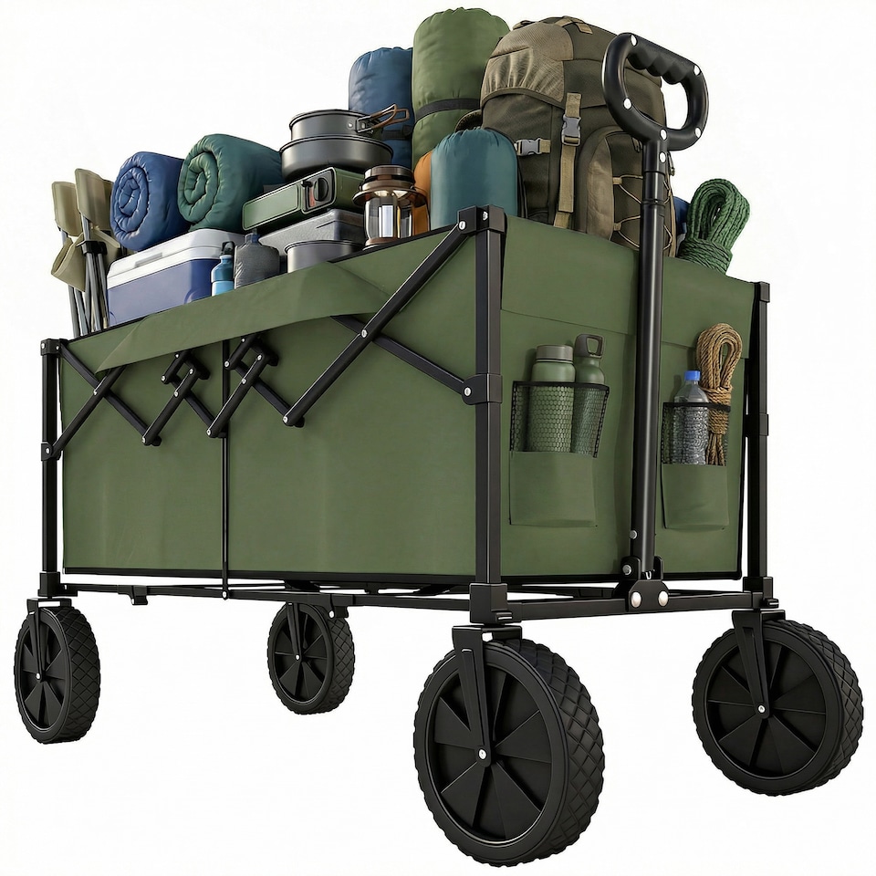 image 1 of Outsunny 95L Foldable Festival Trolley on Wheels, Dark Green | Green | Black | 103L x 46.5W x 97H cm