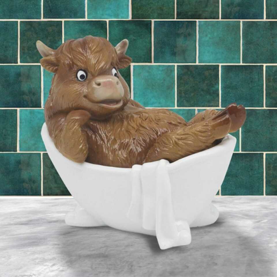 image 1 of 'Bathtime' Highland Cow in Bath Tub Figurine Novelty Bathroom Decoration (Copy)