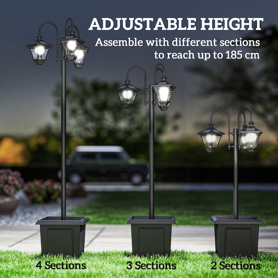 image 1 of Outsunny Solar Lamp Post Dusk-to-Dawn Sensor 185 cm Black | Black | Black | 52 x 52 x 185 cm
