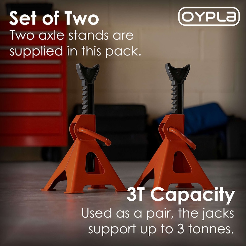 image 1 of 3 Ton Heavy Duty Ratchet Jack Lifting Axle Stands - Set of 2 | Red