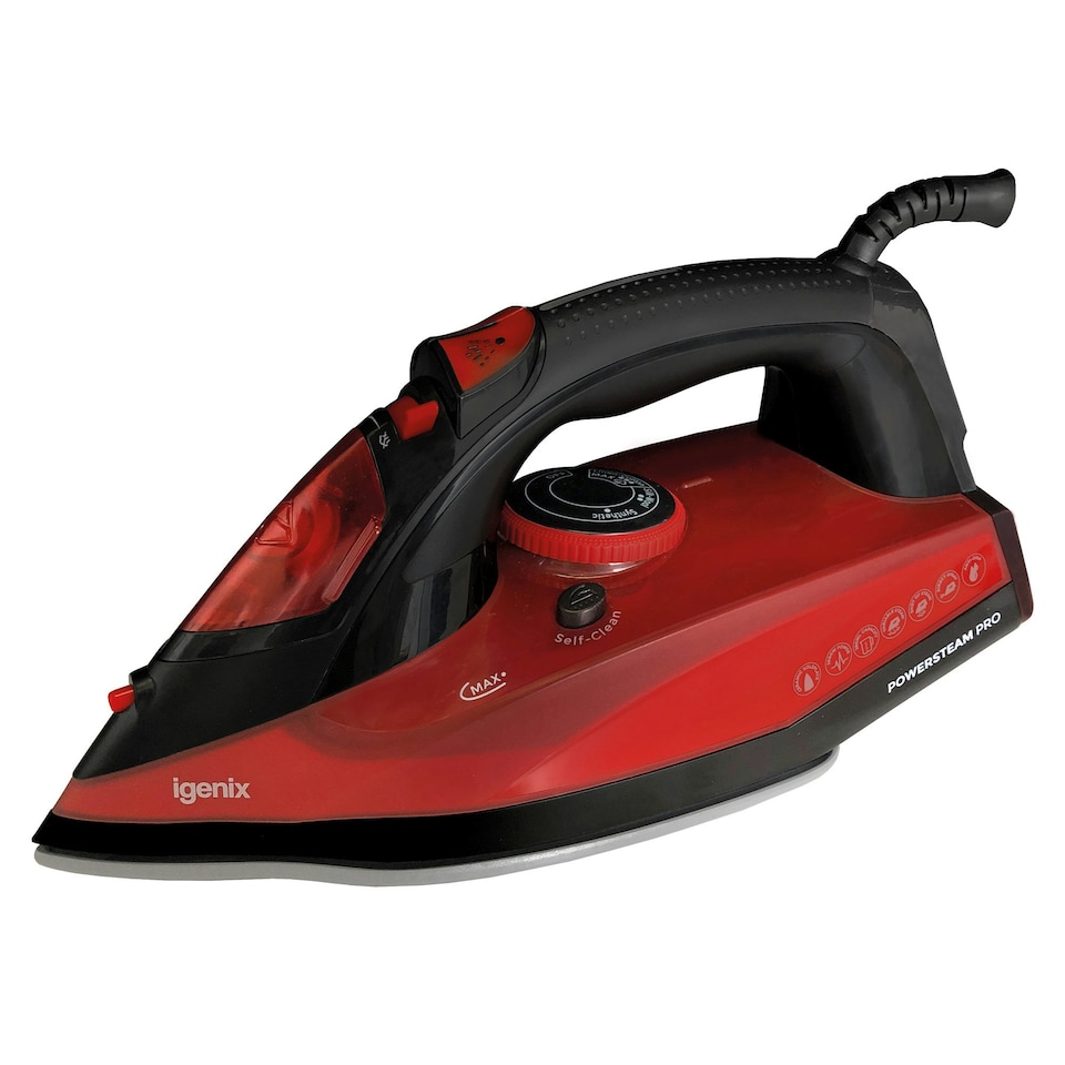 image 1 of Igenix IG3126 PowerSteam Vertical Steam Iron, 380ml Tank Capacity, 2600W, Red & Black