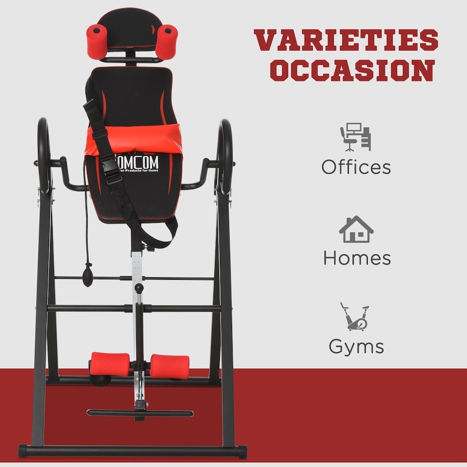 image 1 of HOMCOM Adjustable Gravity Inversion Table with Safety Belt, Red