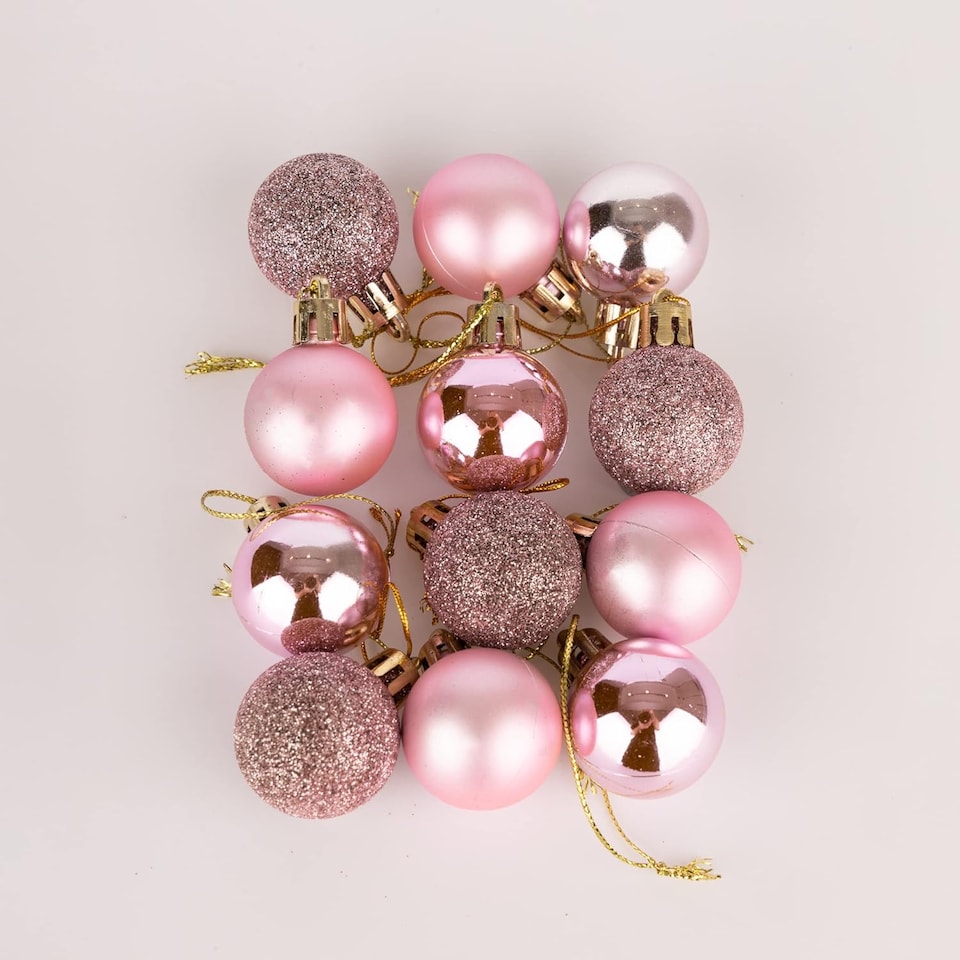 image 1 of 30mm/12Pcs Christmas Baubles Shatterproof Pale Pink,Tree Decorations