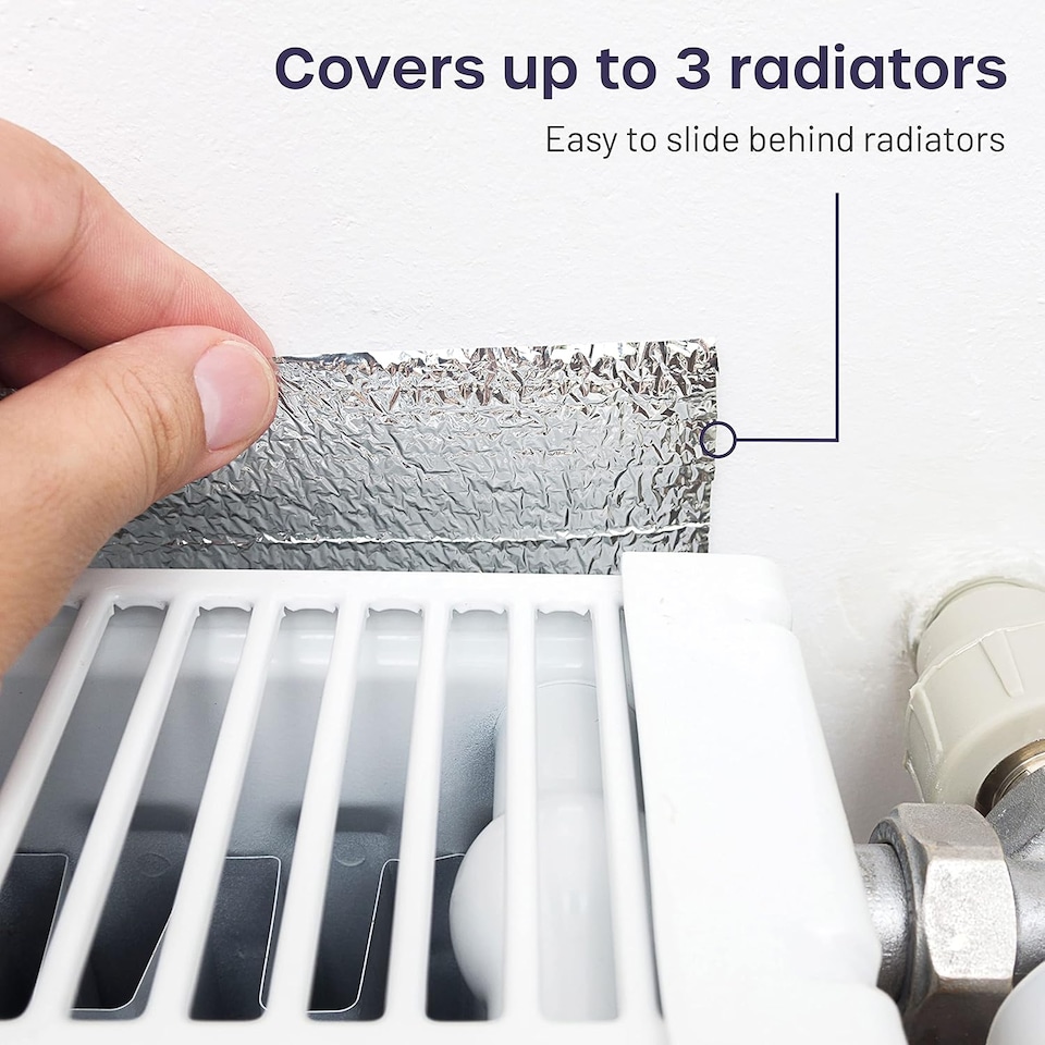 image 1 of Radiator Foil Insulation Roll Reflector Panels - Energy Saving Radiator Heat Deflector for Home Heating | Silver | 10m x 60cm - Roll | 1