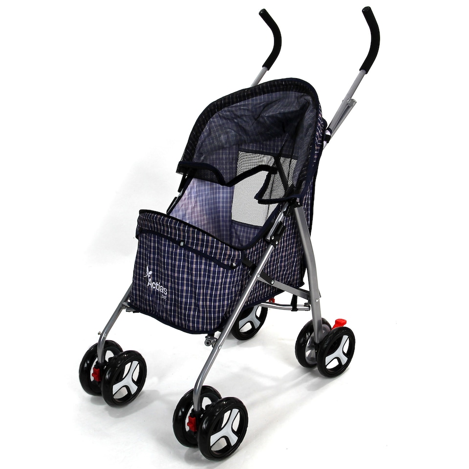 image 1 of Pet Stroller Dog Cat Puppy Pram Pushchair Travel Cart Jogging Buggy Carrier (Blue Tartan)