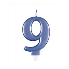 Metallic Steel Blue Number 9 Birthday Candle 9cm