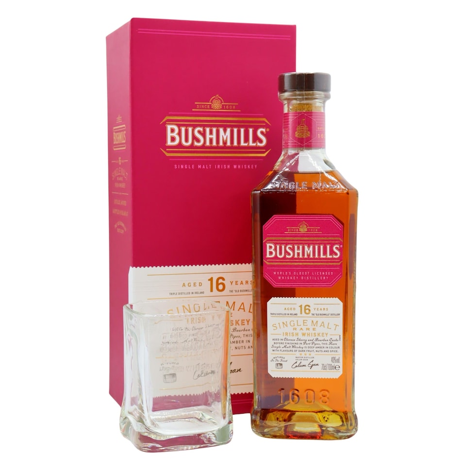 Bushmills - Irish Single Malt 16 year old Whiskey (Includes Branded Glass)