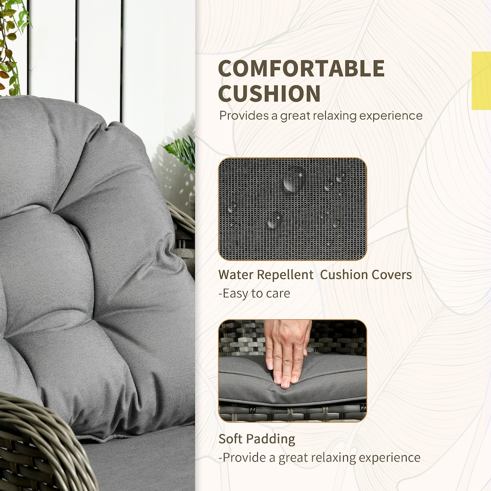 image 1 of Outsunny 3 Pieces Rattan Bistro Set, Wicker Garden Bistro Set, Glass Top Balcony Table and Chairs with Cushions for Outdoor, Patio, Balcony, Grey