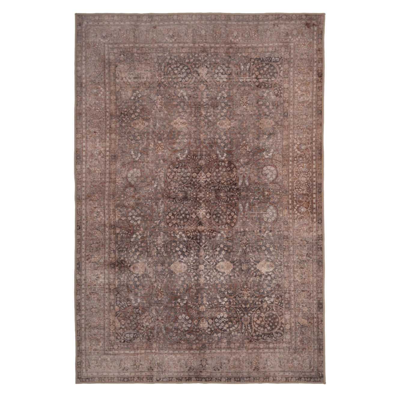Traditional Design Cotton Chenille Rug Beige Machine Washable 160cm x 230cm