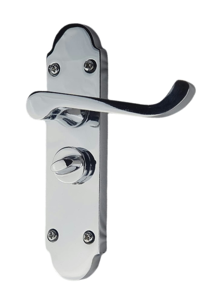 image 1 of Golden Grace Victorian Epsom Design Scroll Door Handles in Polished Chrome with 1 Pair of 3" Ball Bearing Hinges & 63mm Latch, Privacy Pack - 168mm | Chrome | 1 Set
